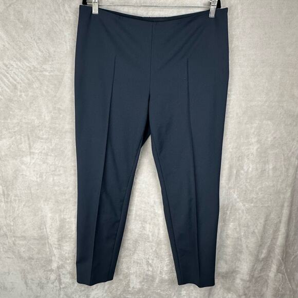 Akris Pants Womens 16 Navy Plus Straight Leg Side Zip Trouser Front Seam Classic - Picture 1 of 14